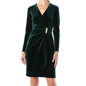 Calvin Klein Velvet Long Sleeve Faux Wrap Dress
